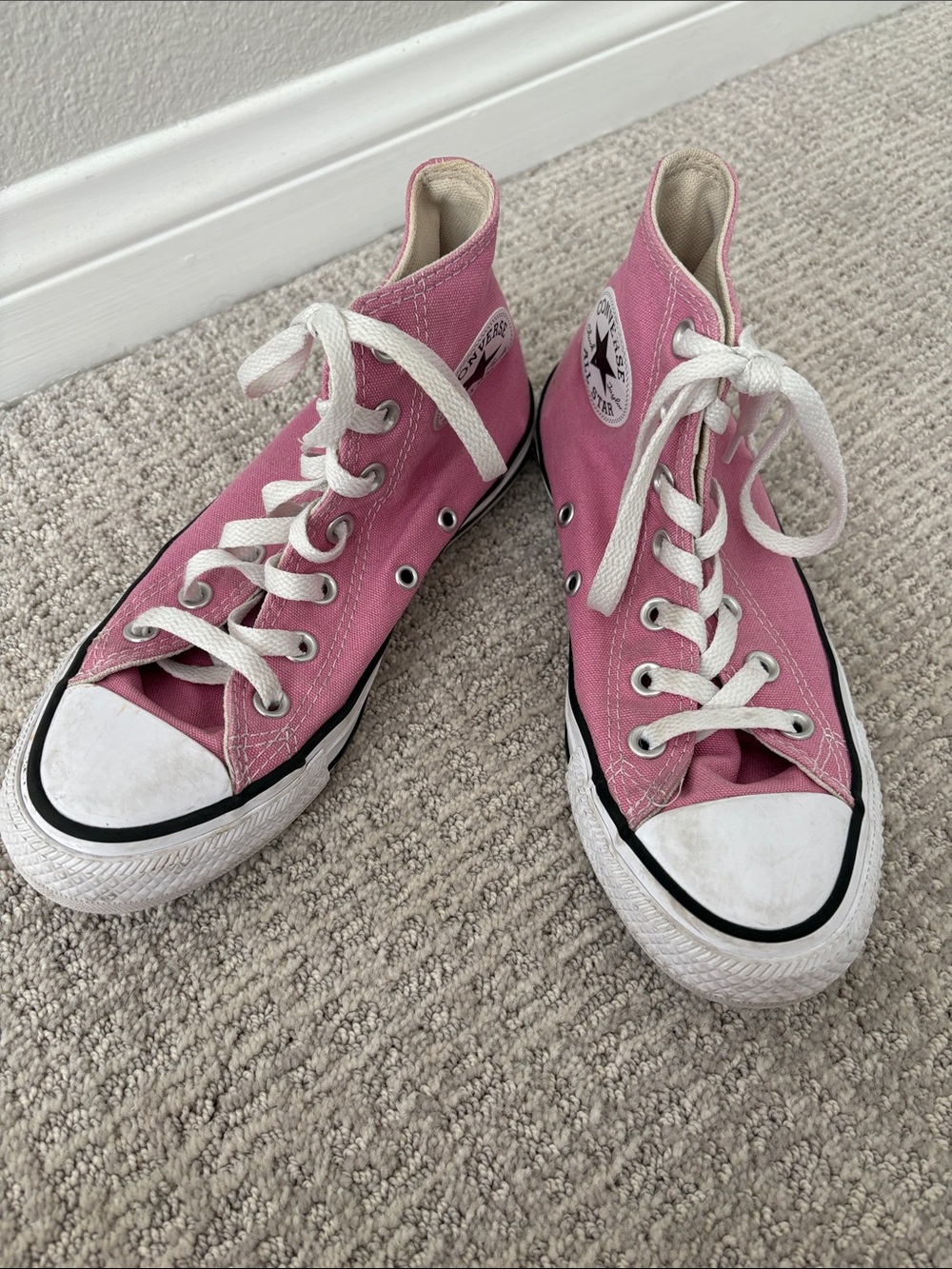 Converse High-Top Canvas Sneakers in Pink and White